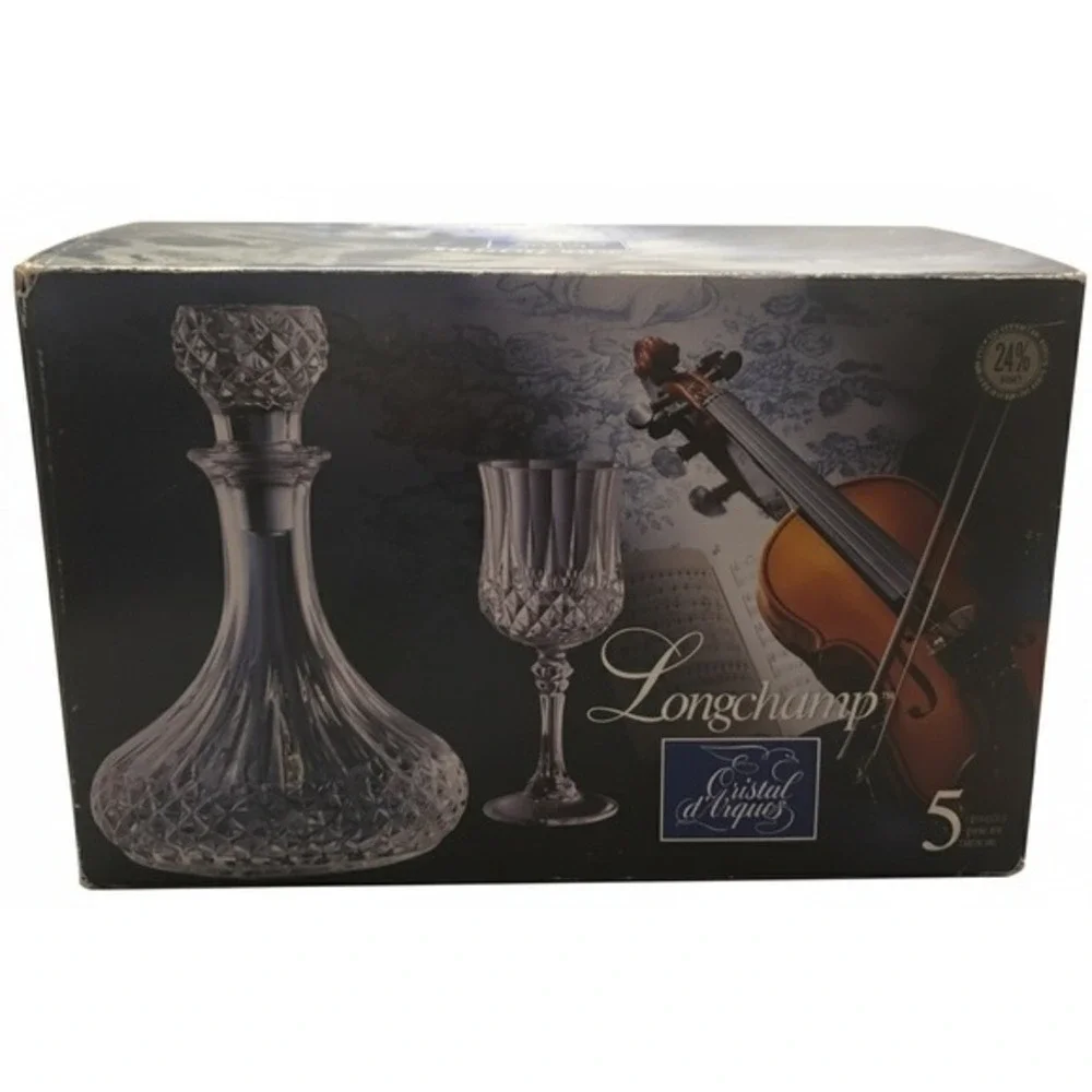 Cristal d'Arques Longchamp Crystal Decanter‎ Set with 4 Wine Glasses in Box